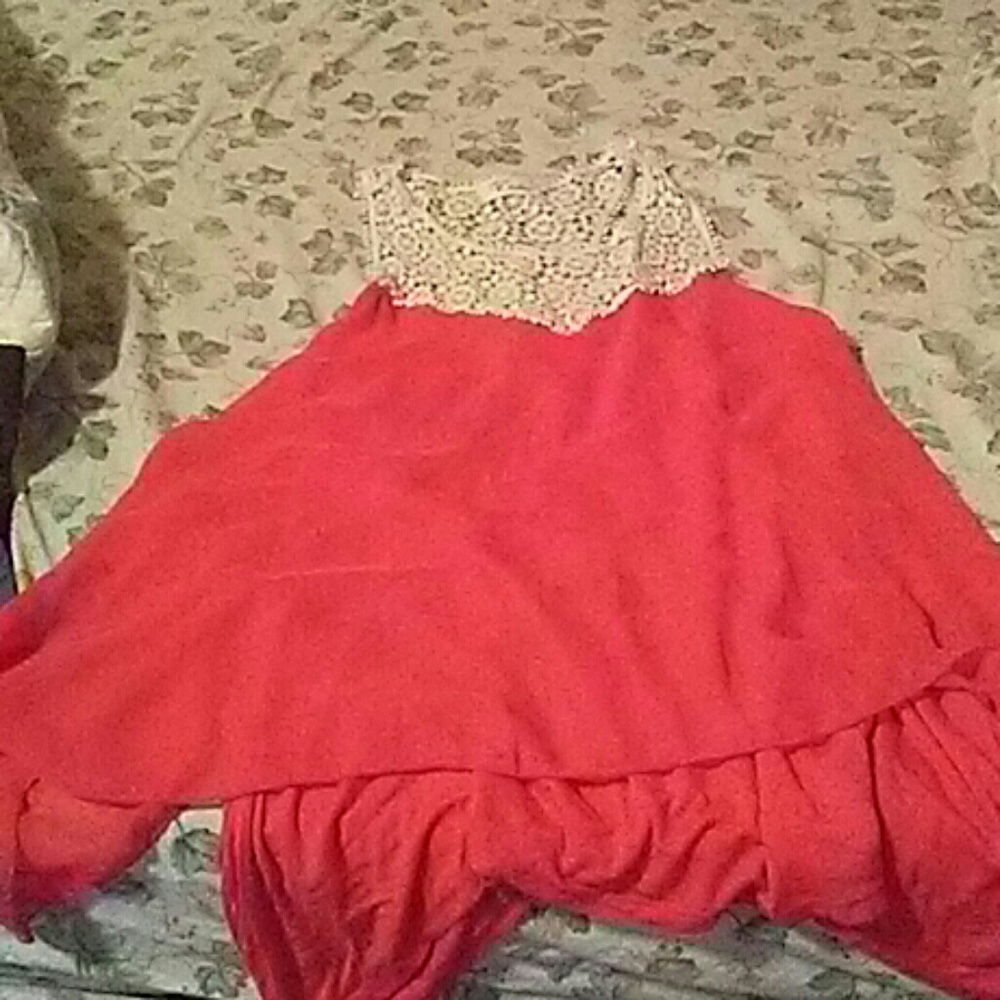 Red dress tan top